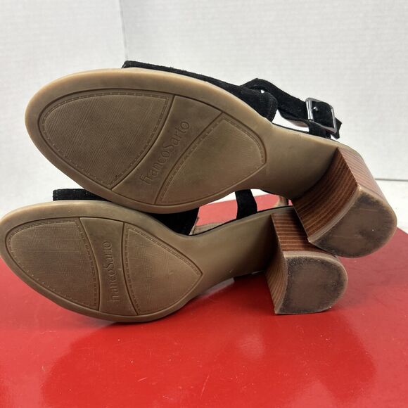 Franco Sarto Women's 6.5 Open Toe Slingback Ankle Strap Block Heel Sandal Suede - Picture 7 of 8